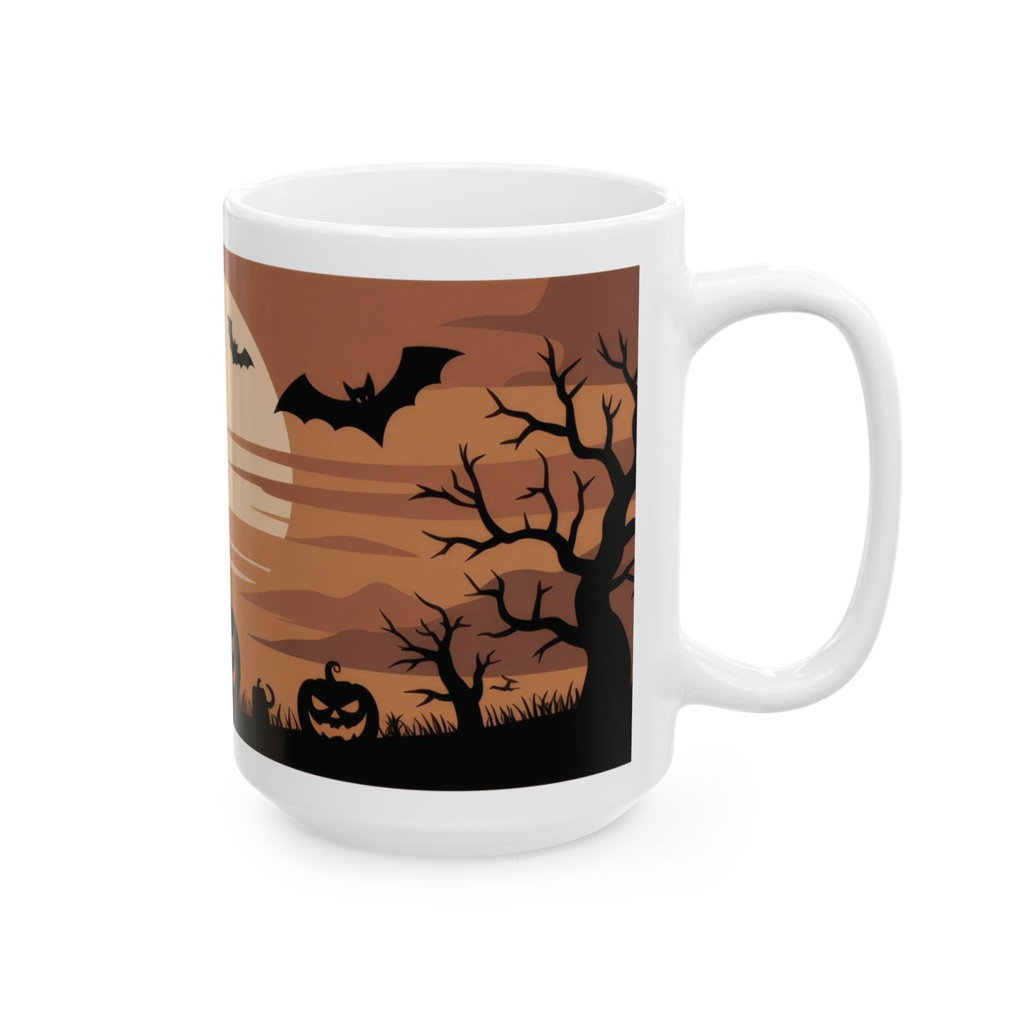 Halloween Pumpkin Night Mug, Spooky Forest - Bats Coffee Cup, Gothic Fall Gift for Her - Him, Ceramic Mug, (11oz, 15oz)