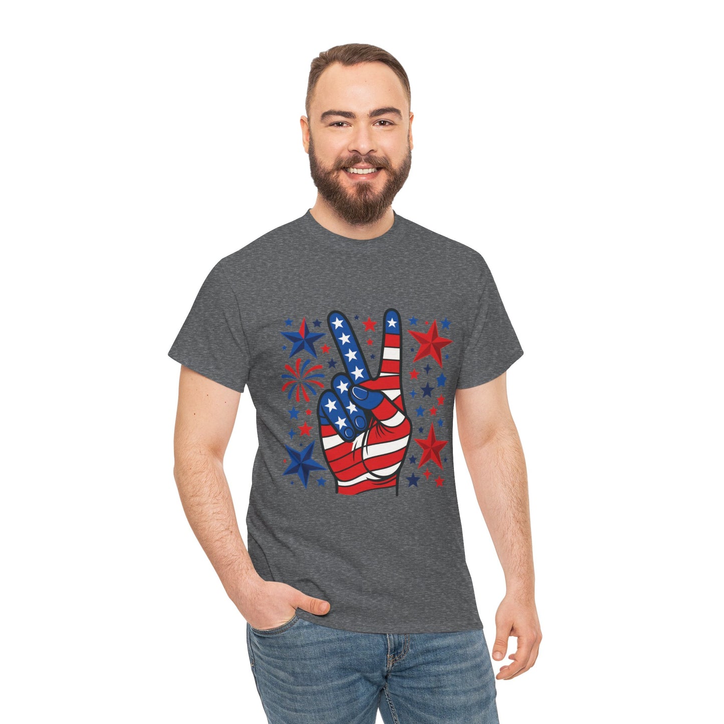 Patriotic Peace Hand Unisex Heavy Cotton Tee - Ideal for July 4th, Independence Day, Celebrations, Casual Wear, Everyday Style