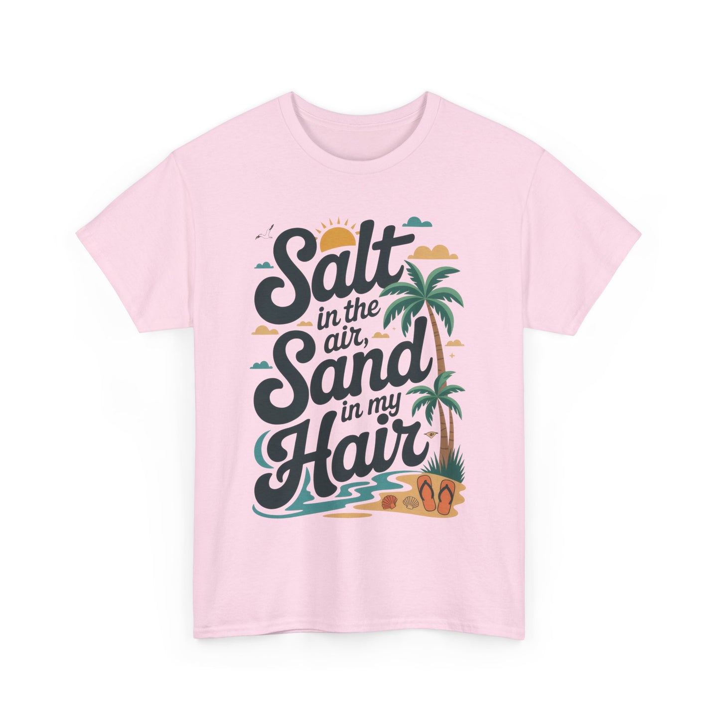 Salt in the Air Sand in My Hair Shirt, Beach Summer Vibes Graphic T-Shirt, Tropical Ocean Palm Design, Ocean-Themed Shirt, Gift Beach Lovers