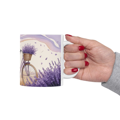 Lavender Field Mug, Bicycle Coffee Cup, Tranquil Nature Lover Gift, Calm Summer Vibes Mug, Motivational Coffee Cup, Inspirational Quotes