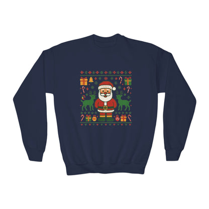 Kids Santa Christmas Shirt, Cute Knit Pattern Holiday  Sweatshirt, Youth Crewneck Sweatshirt