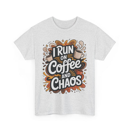 Run on Coffee and Chaos Tee, Unisex Cotton T-Shirt, Coffee Lover Gift, Casual Wear, Perfect for Relaxing Days