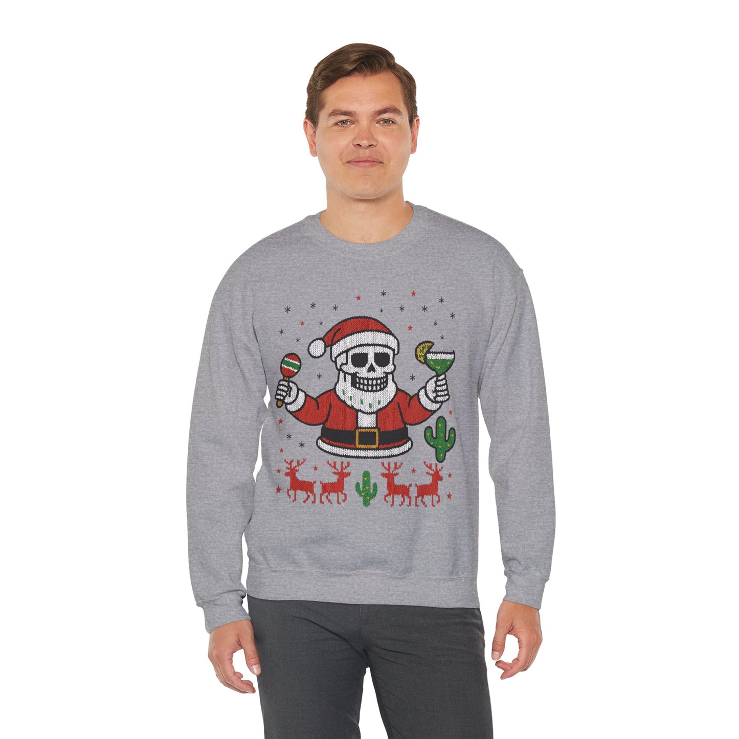 Skeleton Santa Ugly Christmas Sweatshirt for Men, Funny Margarita Holiday Jumper