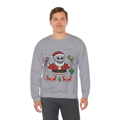 Skeleton Santa Ugly Christmas Sweatshirt for Men, Funny Margarita Holiday Jumper