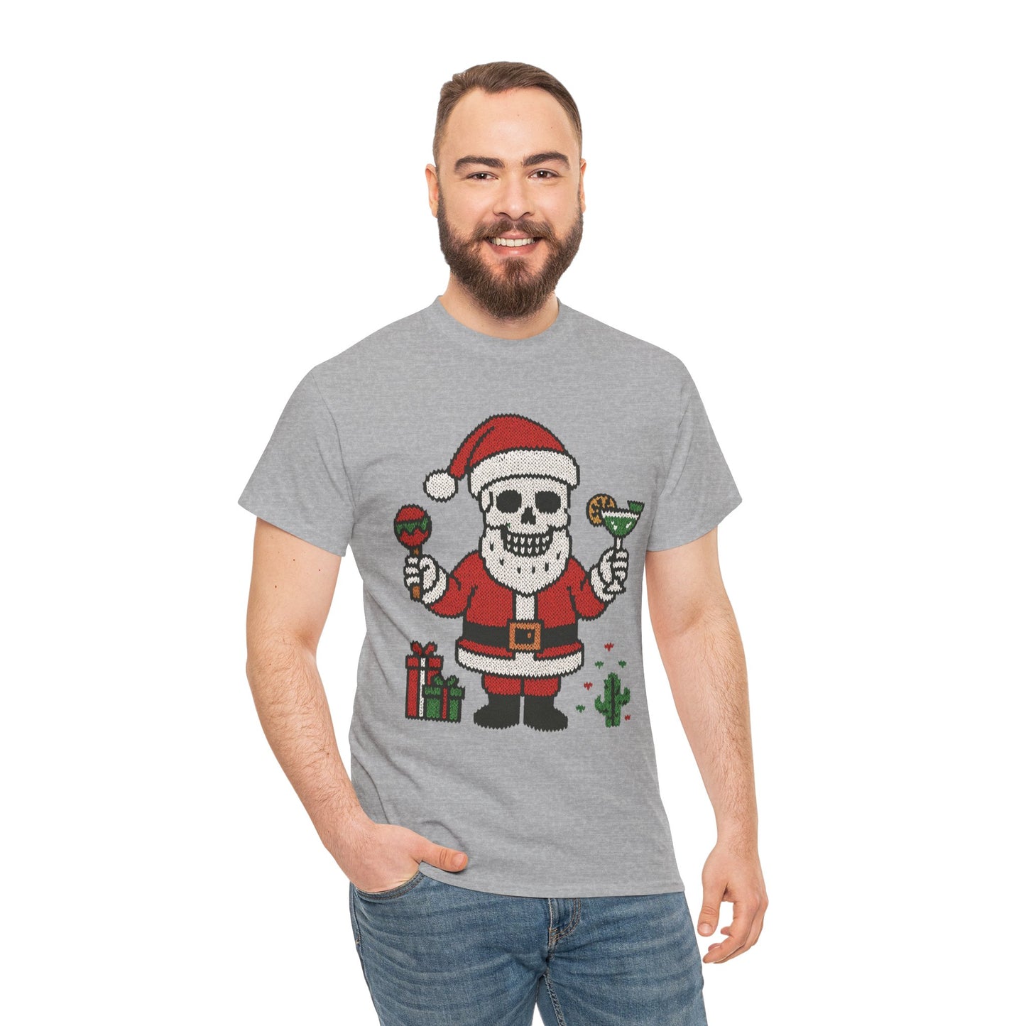 Funny Santa Skull Christmas Men's Shirt, Holiday Margarita Tee for Men