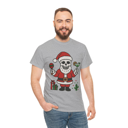 Funny Santa Skull Christmas Men's Shirt, Holiday Margarita Tee for Men