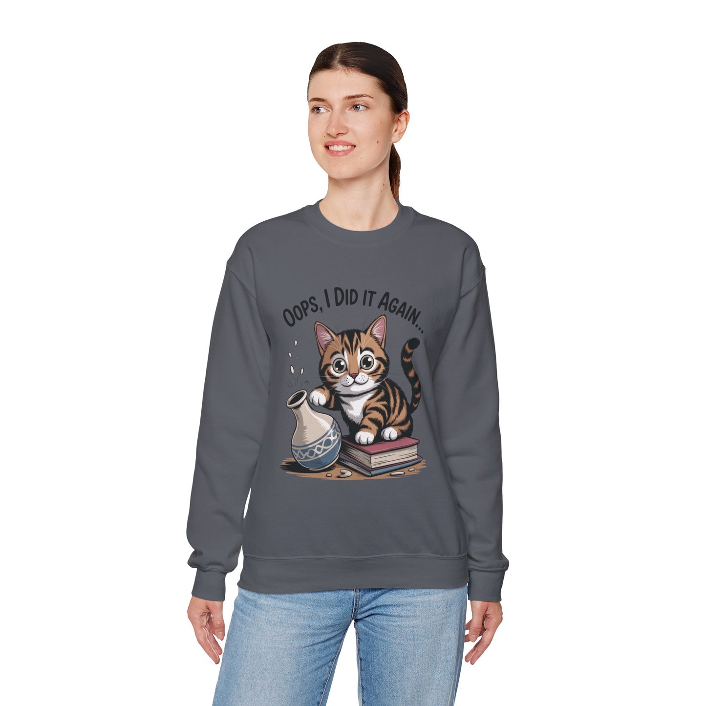 Cute Cat Oops! I Did It Again Sweatshirt, Funny Pet Lover Gift, Cozy Crewneck for Cat Moms, Purrfect for Birthdays, Casual Wear