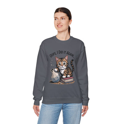 Cute Cat Oops! I Did It Again Sweatshirt, Funny Pet Lover Gift, Cozy Crewneck for Cat Moms, Purrfect for Birthdays, Casual Wear