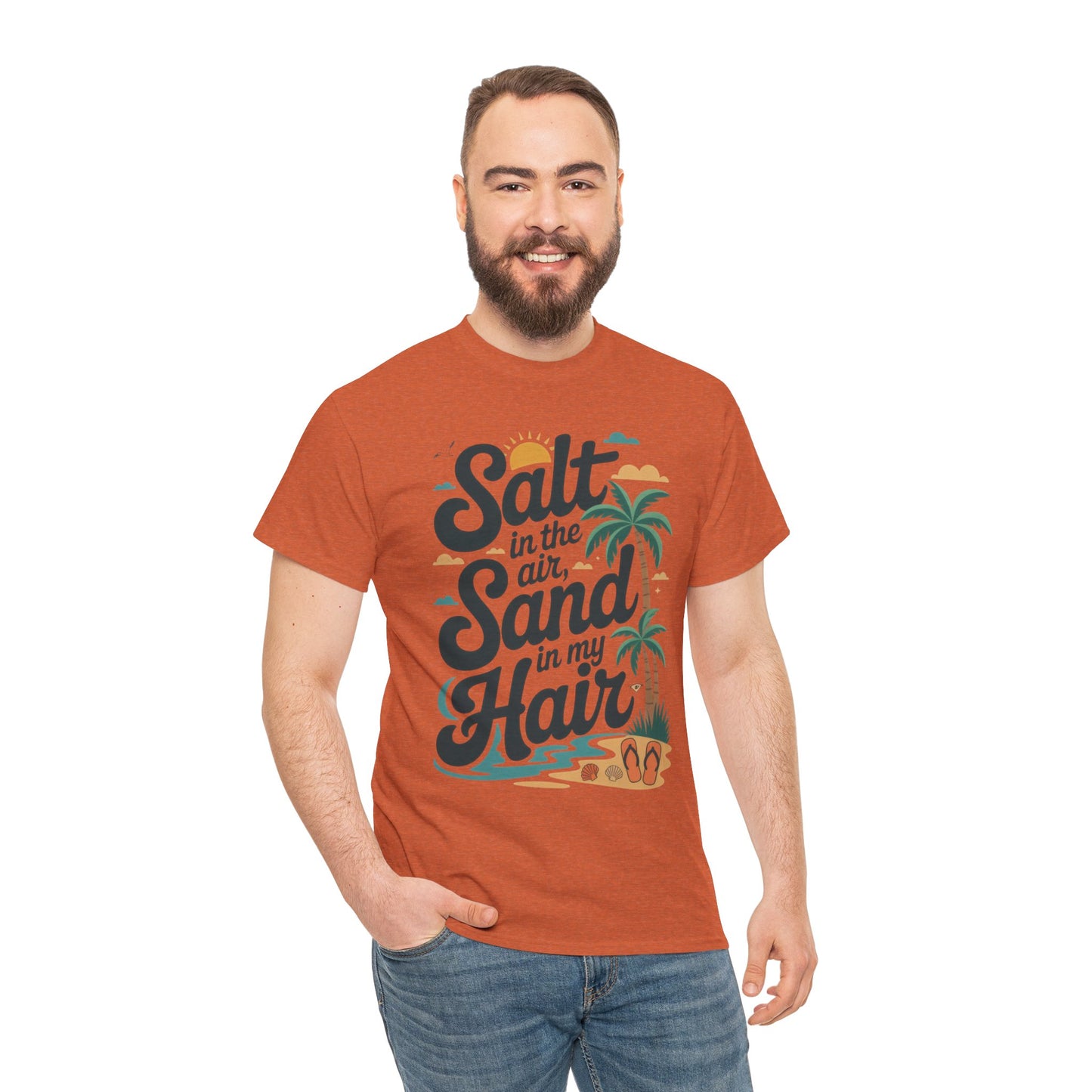 Salt in the Air Sand in My Hair Shirt, Beach Summer Vibes Graphic T-Shirt, Tropical Ocean Palm Design, Ocean-Themed Shirt, Gift Beach Lovers