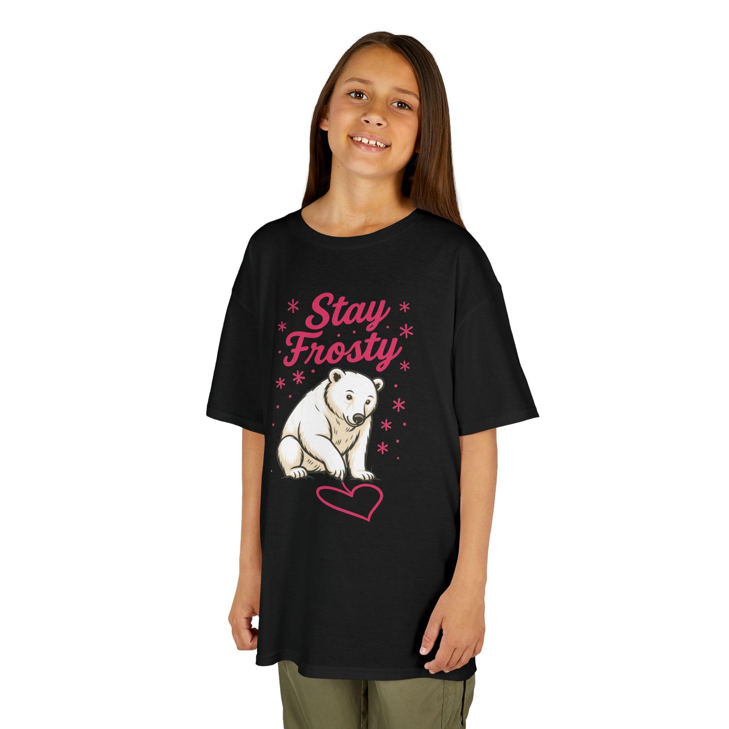 Kids Heavy Cotton™ Tee, Kids Stay Frosty Polar Bear T-Shirt, Cute Winter Graphic Tee for Children