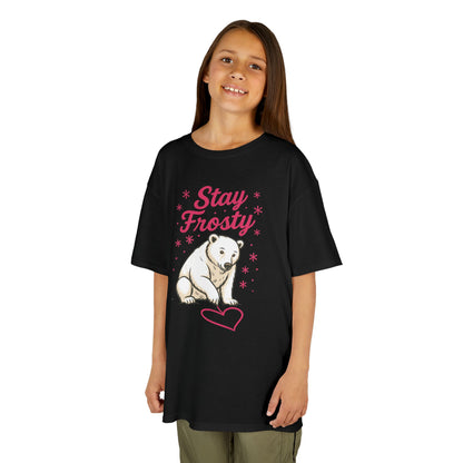 Kids Heavy Cotton™ Tee, Kids Stay Frosty Polar Bear T-Shirt, Cute Winter Graphic Tee for Children