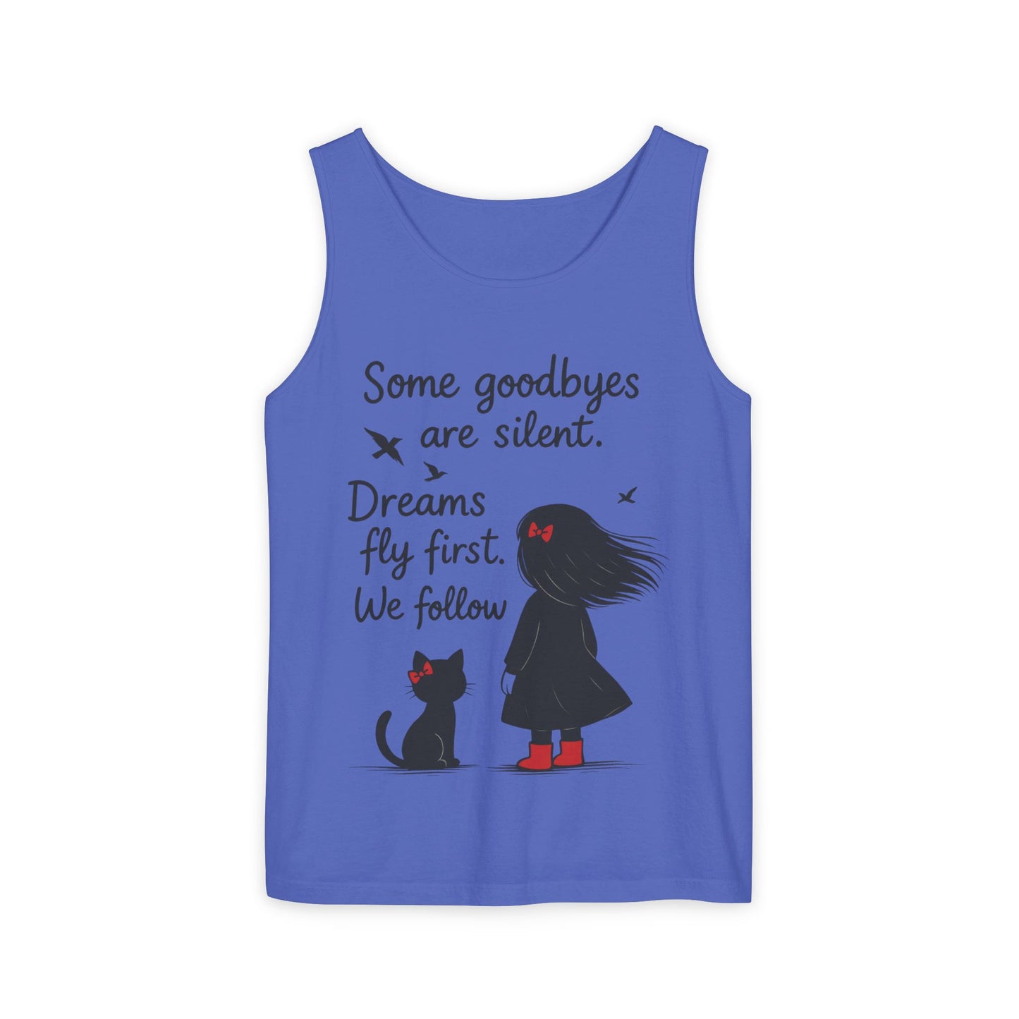 Minimalist Tank Top, Womens Tank, Girl & Cat Art Print, Emotional Lightweight Summer Shirt,  Inspirational Apparel, Cat Lover Gift