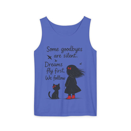 Minimalist Tank Top, Womens Tank, Girl & Cat Art Print, Emotional Lightweight Summer Shirt,  Inspirational Apparel, Cat Lover Gift