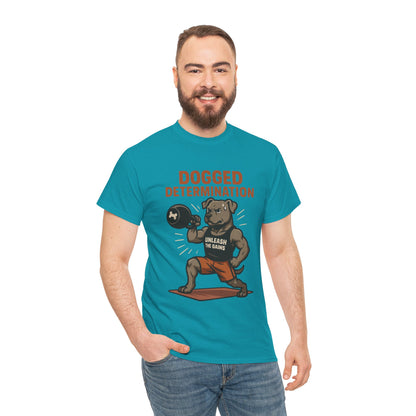 Funny Gym Dog T-Shirt for Men, Workout Bulldog Graphic Tee, Fitness Motivation Shirt, Dog Lover Gift, Dogged Determination Gym Tee