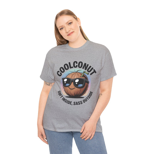 Coolconut Women's Heavy Cotton Tee, Fun Casual Shirt, Gift for Coconut Lovers, Summer Vibes Tee, Soft Inside Sass Outside Shirt