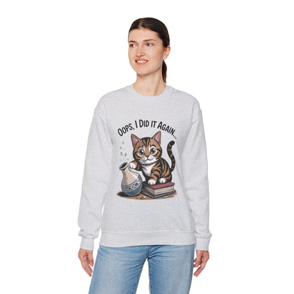 Cute Cat Oops! I Did It Again Sweatshirt, Funny Pet Lover Gift, Cozy Crewneck for Cat Moms, Purrfect for Birthdays, Casual Wear