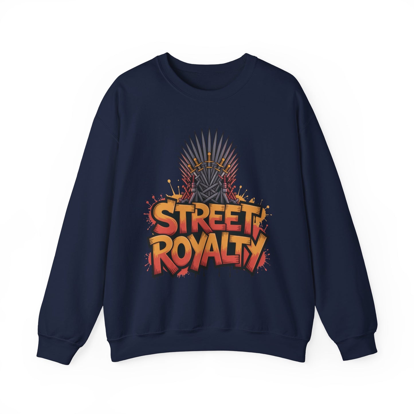 Street Royalty Men's Crewneck Sweatshirt, Graffiti Crown Graphic Pullover, Urban Streetwear Top for Men