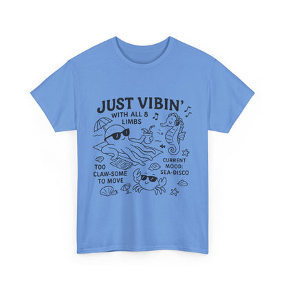 Just Vibin Womens T-Shirt, Cute Octopus & Sea Animals Graphic Tee, Funny Sea Disco Summer Shirt, Beach Vibes Gift for Her, Ocean Theme