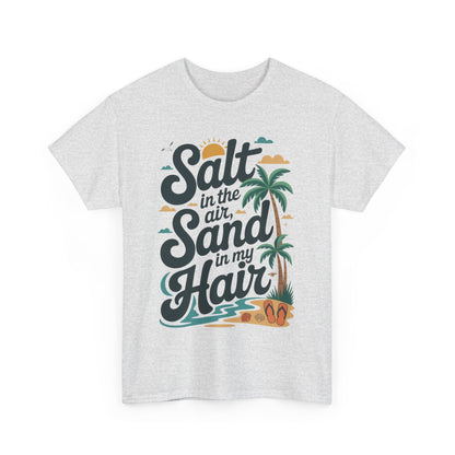 Salt in the Air Sand in My Hair Shirt, Beach Summer Vibes Graphic T-Shirt, Tropical Ocean Palm Design, Ocean-Themed Shirt, Gift Beach Lovers
