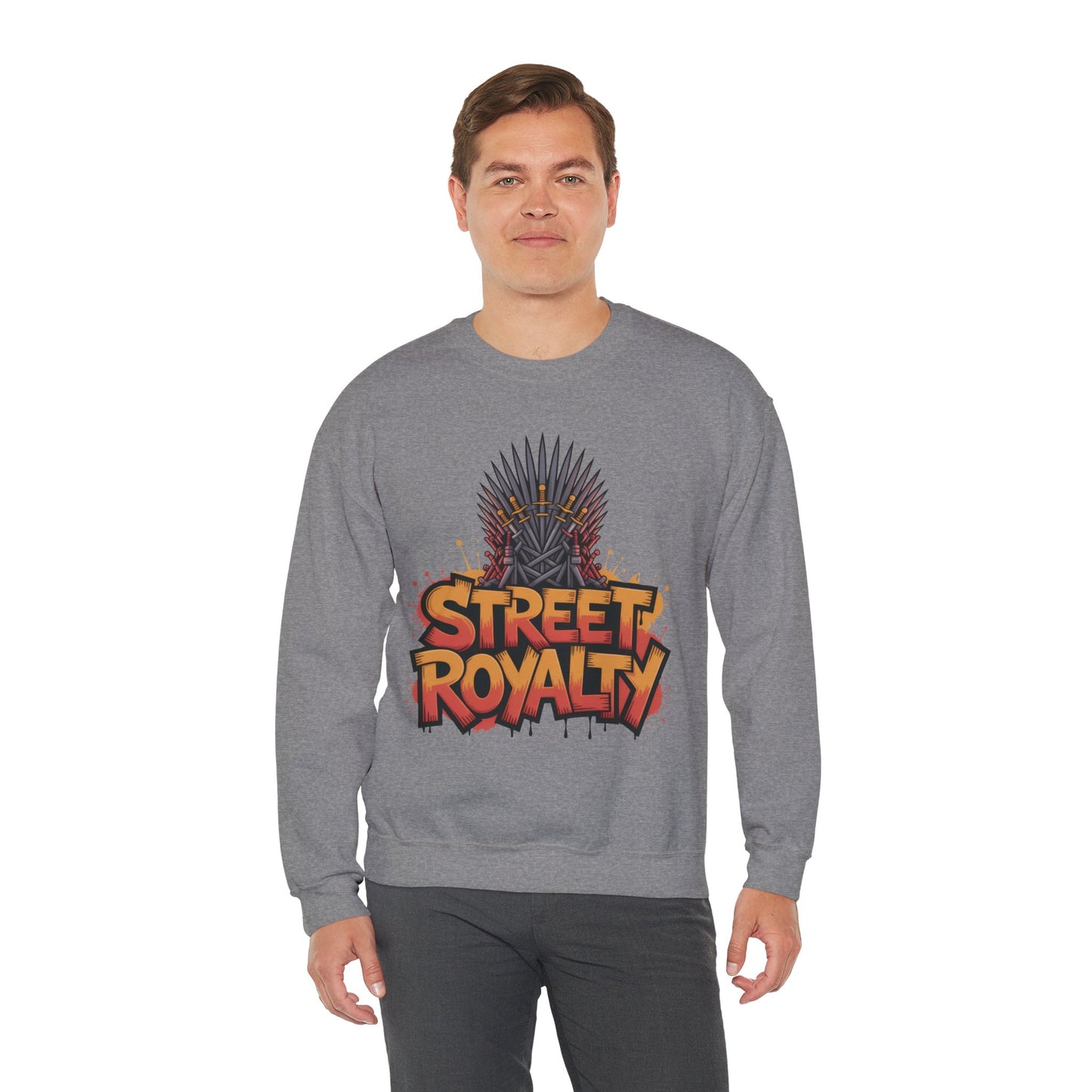 Street Royalty Men's Crewneck Sweatshirt, Graffiti Crown Graphic Pullover, Urban Streetwear Top for Men