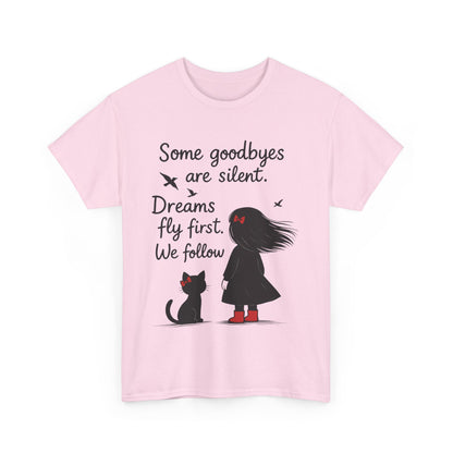 Emotional Hand Drawn Womens T-Shirt, Minimalist Red Dress Girl and Cat Graphic Tee, Cat Lover Gift