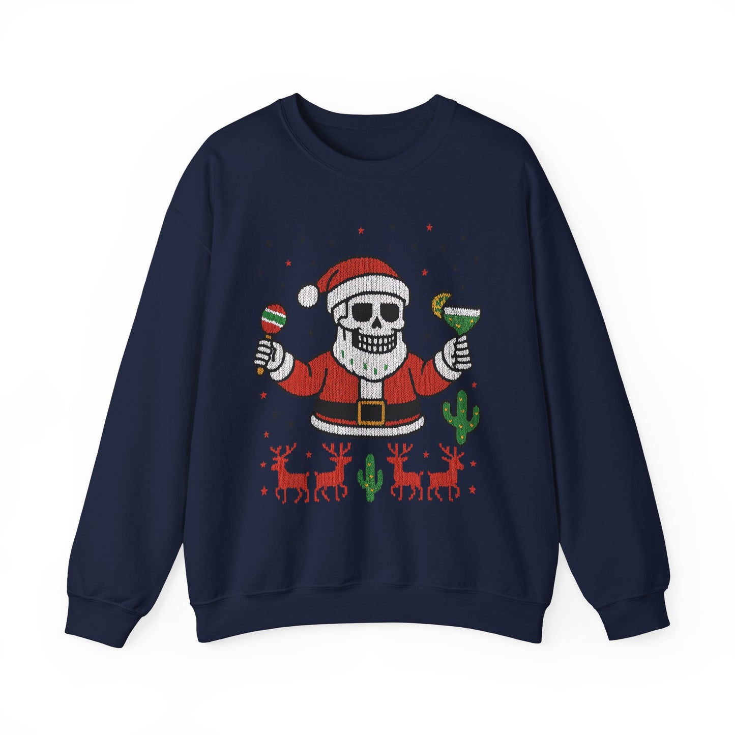 Skeleton Santa Ugly Christmas Sweatshirt for Men, Funny Margarita Holiday Jumper