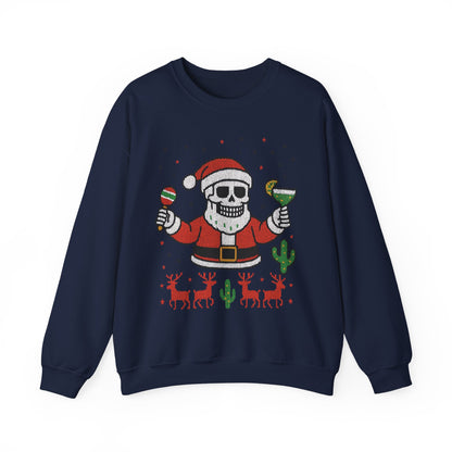 Skeleton Santa Ugly Christmas Sweatshirt for Men, Funny Margarita Holiday Jumper