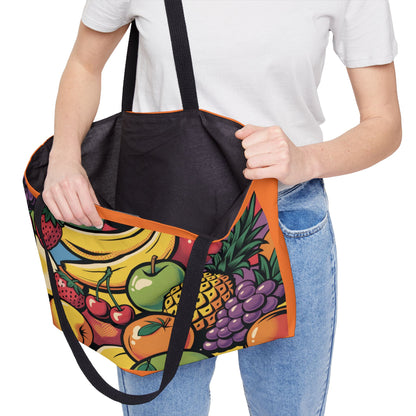 Vibrant Fruit Print Weekender Tote Bag for Beach Days, Travel Accessory, Summer Bag, Music Festival Tote, Everyday Use Bag