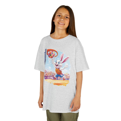Easter Basketball Bunny Kids T-Shirt - Funny Bunny Dunking Egg Ball, Cute Spring Sports Tee for Kids, Fun Holiday Gift Idea