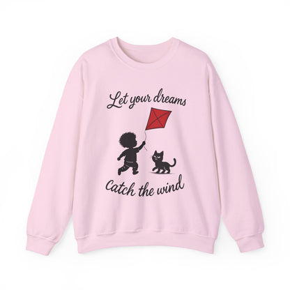 Dream Big Womens Crewneck Sweatshirt, Inspirational Gift, Cozy Lounge Wear, Cat Lover's Apparel, Kid's Motivation Sweatshirt