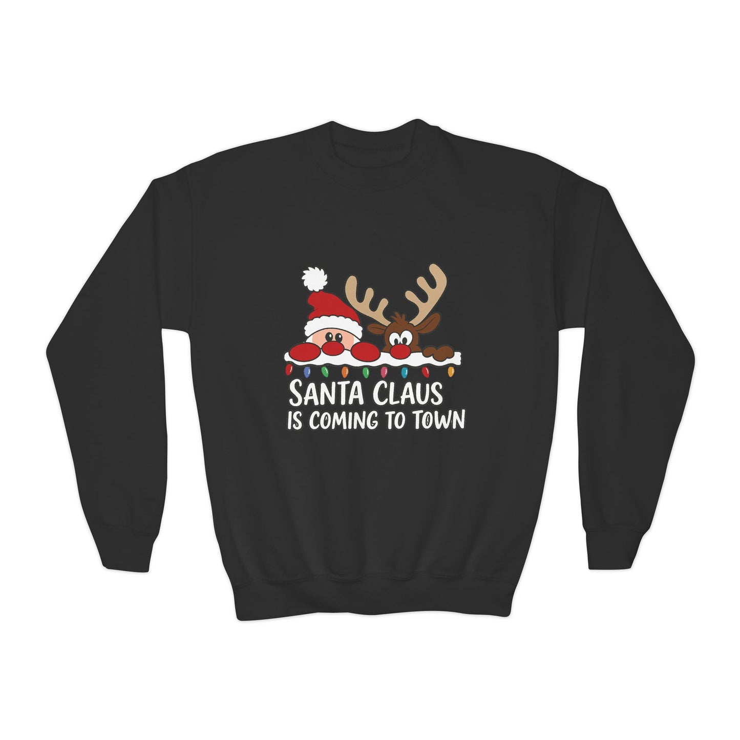 Santa Claus Is Coming to Town Kids Christmas Sweatshirt, Cute Santa - Reindeer Holiday Jumper