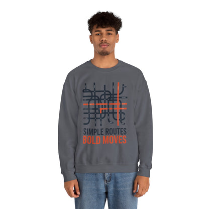 Men's Heavy Blend™ Crewneck Sweatshirt, Simple Routes Bold Moves Sweatshirt, Minimalist Metro Map Graphic Pullover