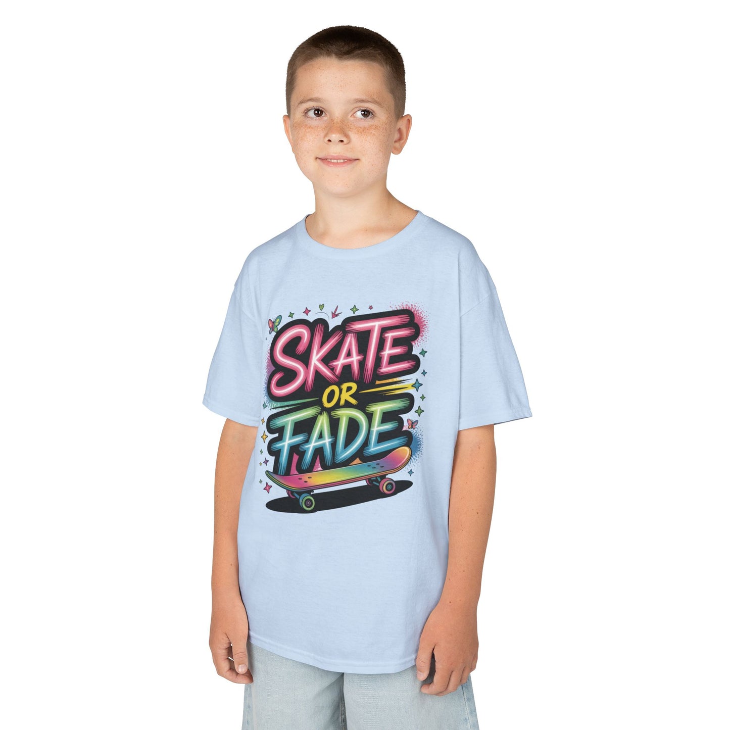 Skate Or Fade Girls Shirt, Colorful Graffiti Skateboarding Tee, Kids Heavy Cotton™ Tee