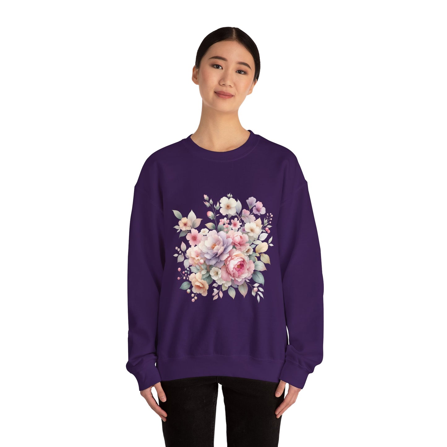 Floral Crewneck Sweatshirt, Cozy Floral Sweatshirt for Spring, Gift for Her, Women's Floral Top, Pastel Floral Sweatshirt