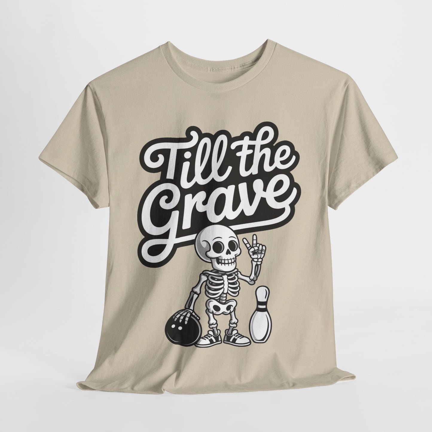 Skeleton Bowling Graphic Tee, Mens Heavy Cotton Tee, Funny Halloween Shirt, Gift for Bowlers, Retro Style Apparel, Casual Wear