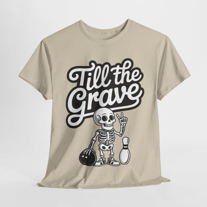 Skeleton Bowling Graphic Tee, Mens Heavy Cotton Tee, Funny Halloween Shirt, Gift for Bowlers, Retro Style Apparel, Casual Wear
