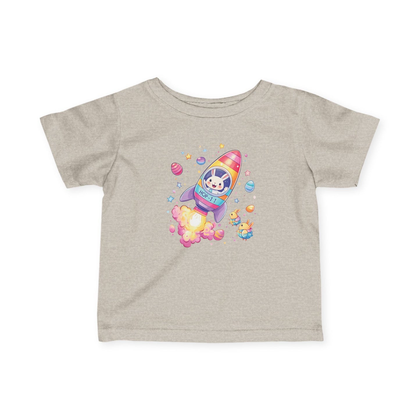 Easter Astronaut Bunny Infant Tee - Cute Rocket Bunny and Eggs Design, Fun Space Baby Shirt for 6-24 Months, Spring Holiday Outfit