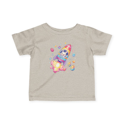 Easter Astronaut Bunny Infant Tee - Cute Rocket Bunny and Eggs Design, Fun Space Baby Shirt for 6-24 Months, Spring Holiday Outfit