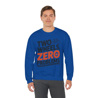 Men's Heavy Blend™ Crewneck Sweatshirt, Two Wheels Zero Problems Mens Casual Biker Sweatshirt, Gift for Cyclists