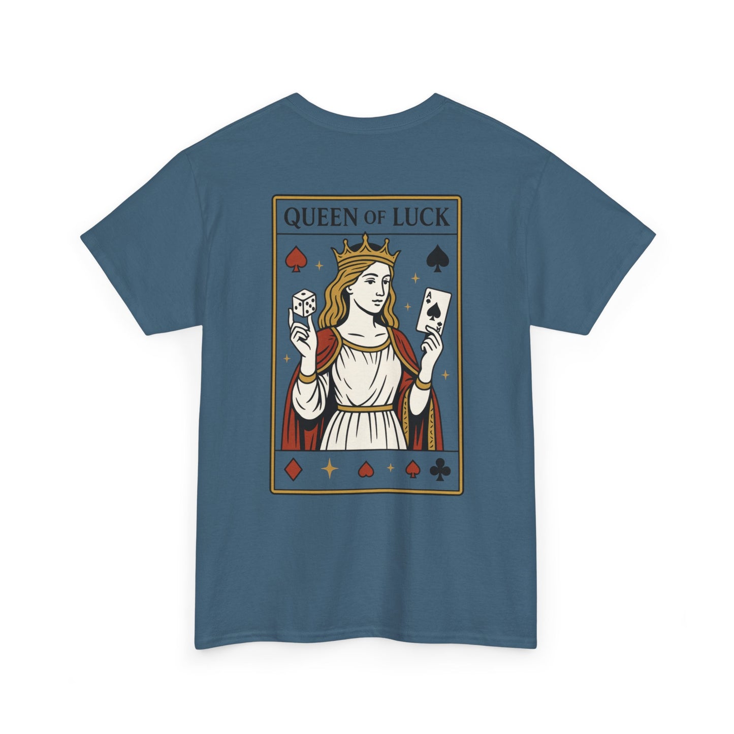 Queen of Luck Front & Back Print unisex T-Shirt, Roll the Dice Tee for Men, Vintage Gambling Shirt, Casino Gift, Poker Gift, Card Games Gift