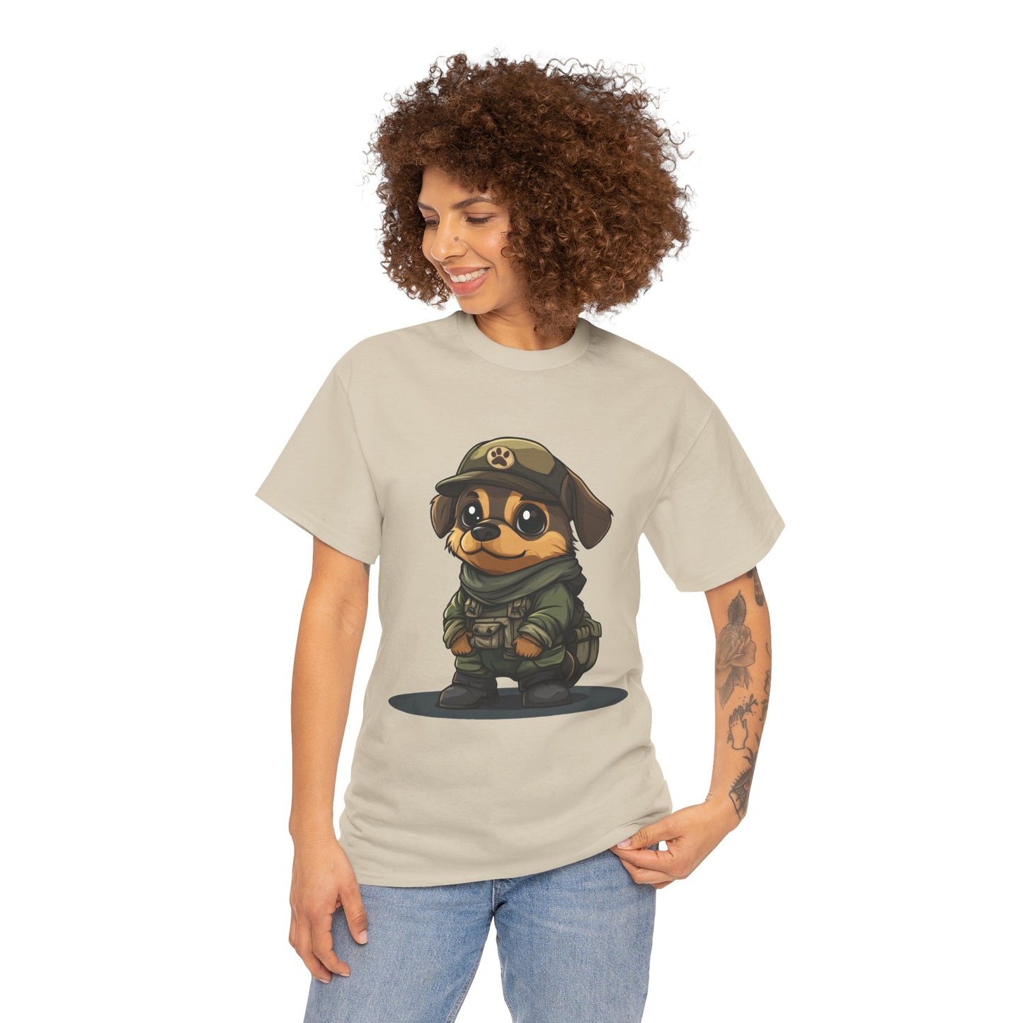 Funny Dog Soldier Tee, Cute Military Dog Cartoon Unisex Heavy Cotton Tee , Pet Lover Gift, Gift for Dog Owners, Gift for Army Fans