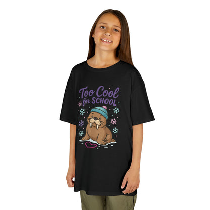 Kids Heavy Cotton™ Tee, Kids Too Cool for School Walrus T-Shirt, Cute Animal Graphic Tee, Funny Winter Shirt