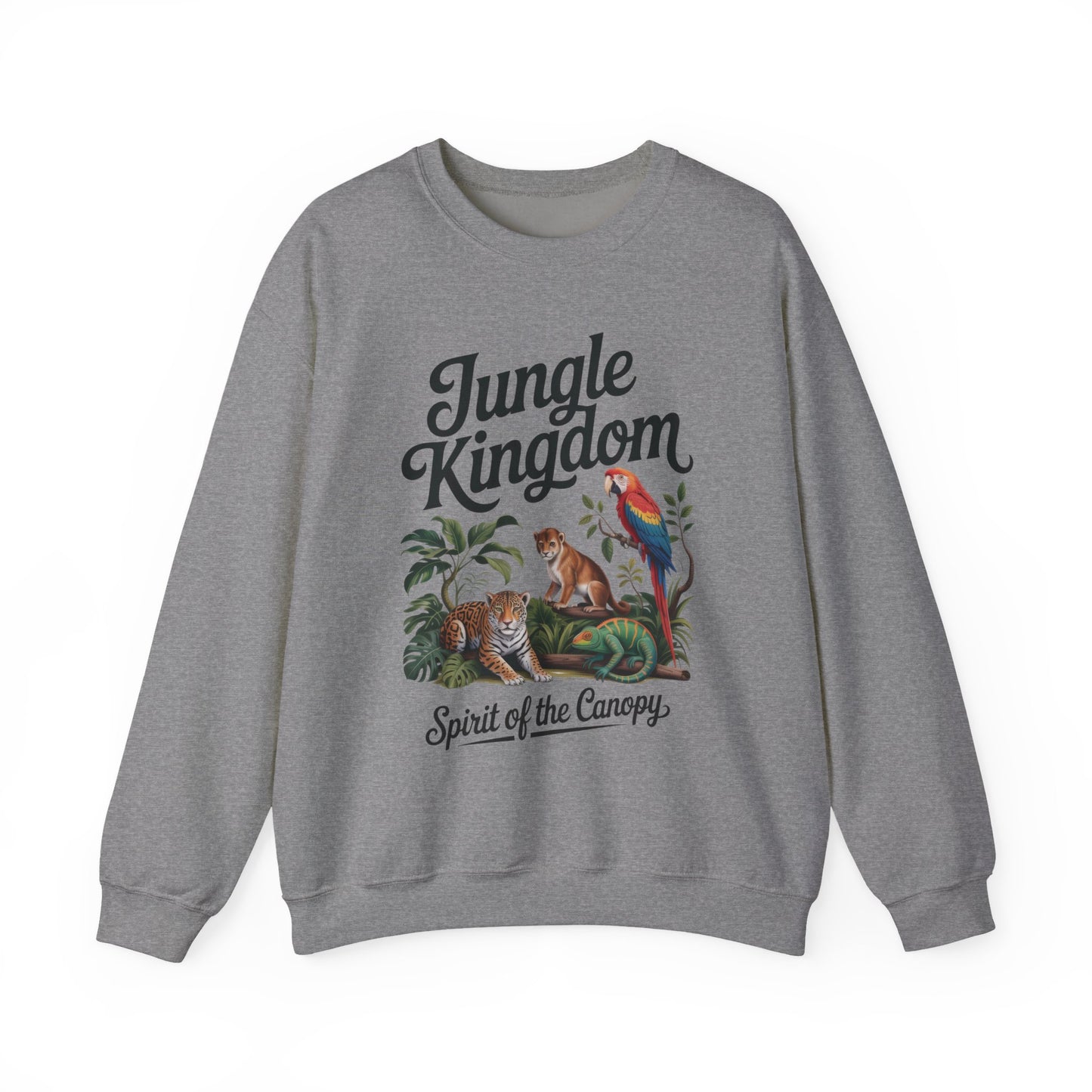 Jungle Kingdom Mens Sweatshirt, Cozy Jungle Crewneck, Nature Lover Gift, Wildlife Artwork, Eco-Conscious Apparel, Animal Enthusiast Clothing