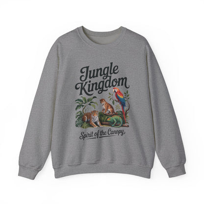Jungle Kingdom Mens Sweatshirt, Cozy Jungle Crewneck, Nature Lover Gift, Wildlife Artwork, Eco-Conscious Apparel, Animal Enthusiast Clothing