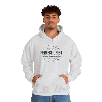 Mens Perfectionist Hoodie, No Flaws No Compromise Sweatshirt, Clean Bold Motivational Pullover, OCD Inspired Gift for Him