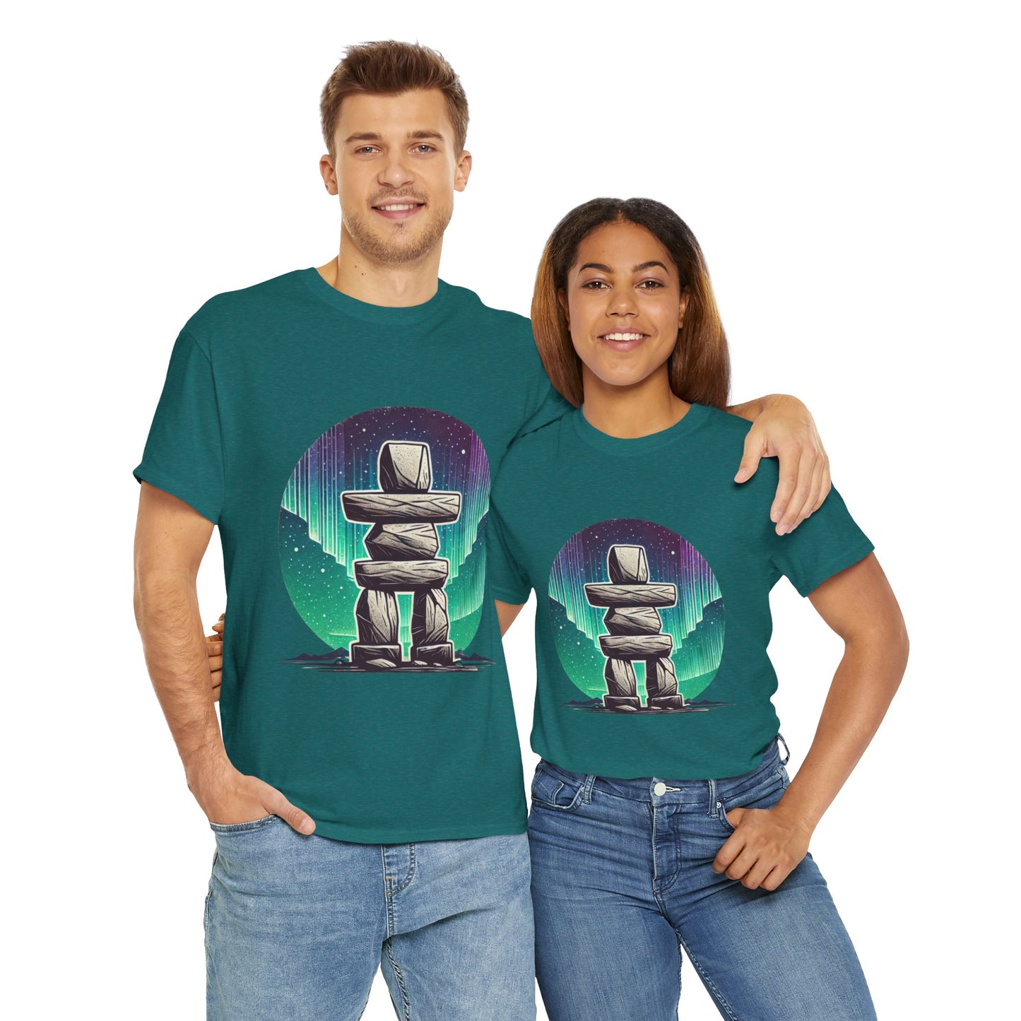 Aurora Stone Inukshuk Tee, Northern Lights Inukshuk T-Shirt,  Arctic Stone Stack Aurora Graphic Tee, Canada Inuit Symbol Shirt