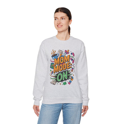 Mom Mode On Crewneck Sweatshirt, Gift for Mom, Mother's Day Humor T-Shirt, Cute Mama Life Graphic Tee, Mother's Day Gift