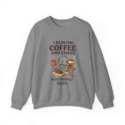 Coffee and Chaos Crewneck Sweatshirt, Funny Sweatshirt for Coffee Lovers, Unisex Gift, Cozy Everyday Wear, Ideal for Holidays