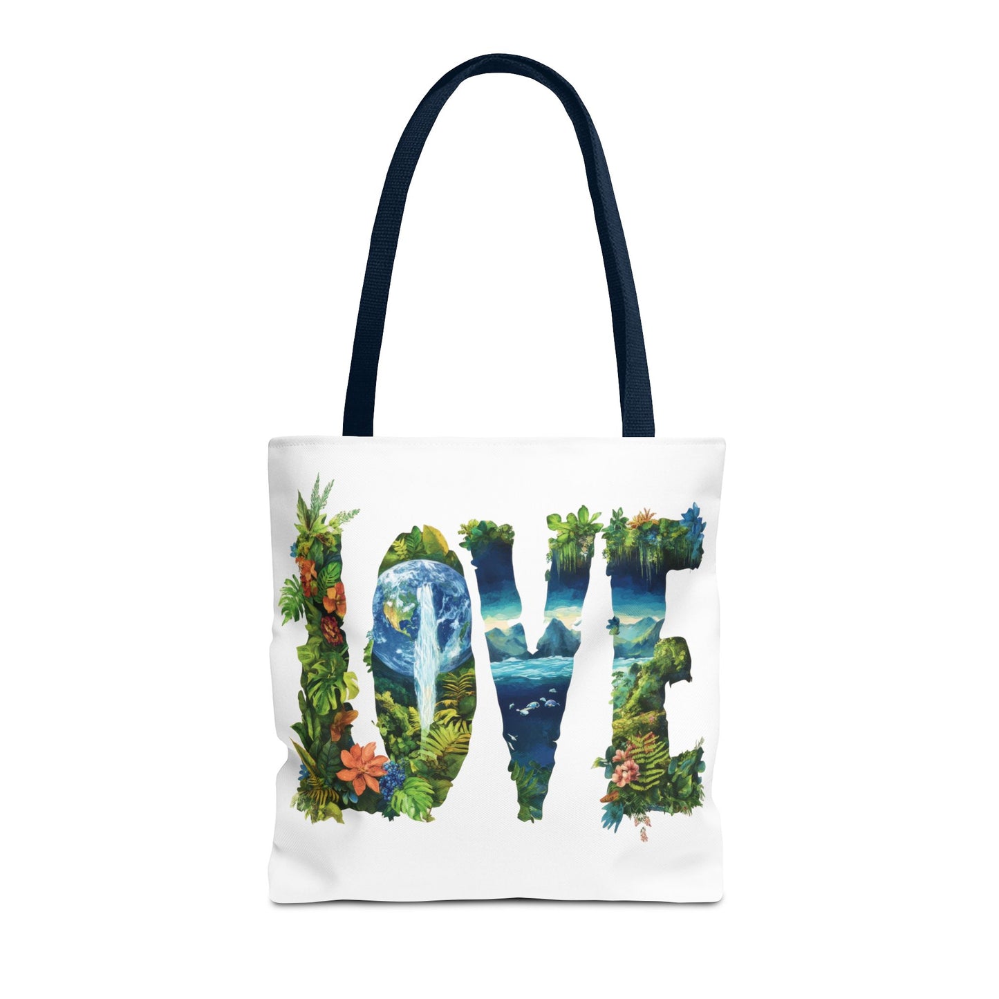 Earth Day LOVE Tote Bag, Eco Friendly Nature Art Bag, Sustainable Planet Message, Floral Tote, Shopping Bag, Beach Bag, Large Canvas Bag