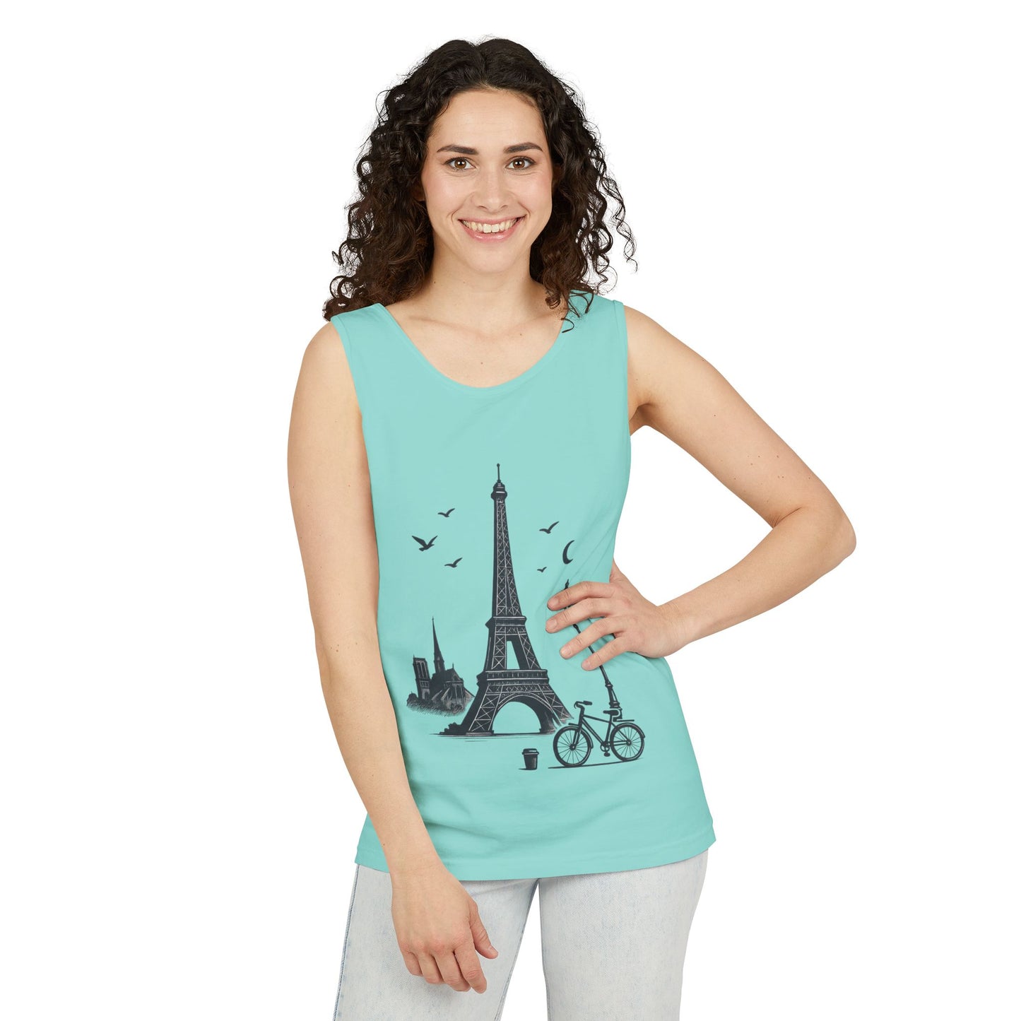 Parisian Dreams Tank Top, Unisex Summer Wear, Graphic Tee, Travel Inspired Apparel, Vacation Outfit, Casual Tank for All Occasions